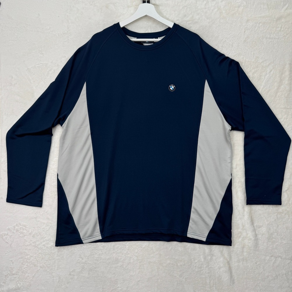 BMW Long Sleeve Shirt Mens XXL Navy Blue Grey Logo Performance